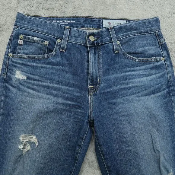 AG Jeans Women's Size 27R Blue Mid-Rise Ex-Boyfriend Slim 27" Inseam Distressed - Picture 10 of 16